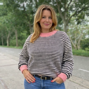 Chastar strepen trui navy ivoor met roze boorden SALE