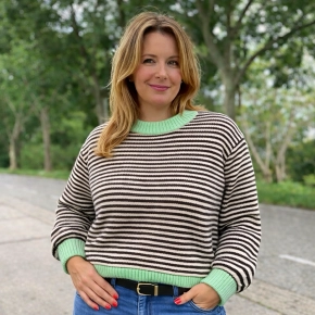 Chastar strepen trui choco ivoor met mint boorden