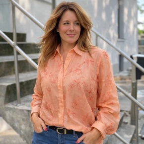 Peach geborduurde blouse Gemma Ricceri transparant