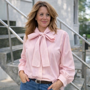 Js Millenium oversized strepen blouse met strik roze