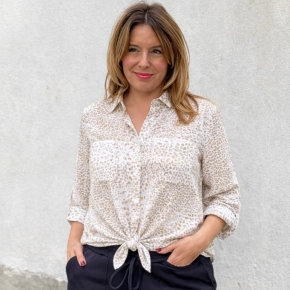 Print blouse met knoopdetail wit beige