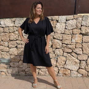 Zwarte viscose jurk met ruches