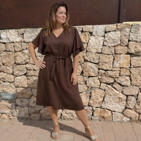 Choco viscose jurk met ruches