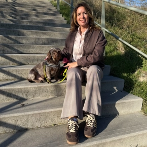 Broek visgraatmotief taupe ivoor