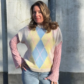 Beige trui ruitpatroon sale