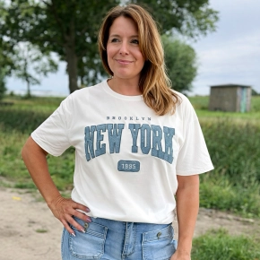 New York T-shirt ivoor jeansblauw