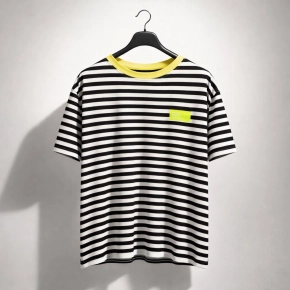 Zwart wit geel strepen T-shirt SALE