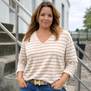 Strepen V-hals shirt beige