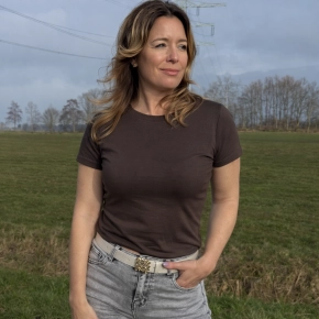 Bruin basic shirt dubbel gevoerd KORTE mouwen