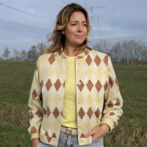 Suedine bomberjack ruitmotief geel