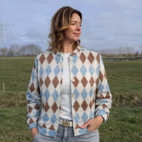 Suedine bomberjack ruitmotief blauw