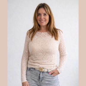 Beige Vera Jo top kant aansluitende mouwen