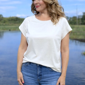 Boxy basic shirt met raglanmouw ivoorwit