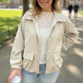 Sportief bomber parka jack beige ritssluiting