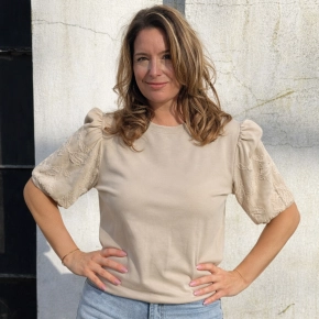 Vera Jo shirt pofmouwen beige Lindy