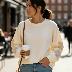 Gemma Ricceri sweater ivoor met beige bloemen