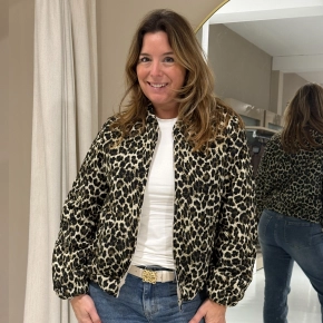 Panterprint gewatteerd jack ritssluiting Monique