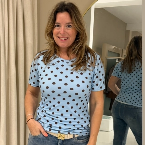 Dubbel T-shirt dots lichtblauw bruin Kaleigh