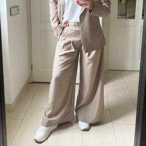 Novi wide leg streepmotief broek taupe SALE