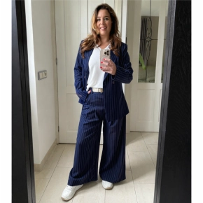 Novi wide leg streepmotief broek donkerblauw SALE