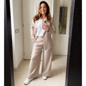 Novi wide leg streepmotief broek beige