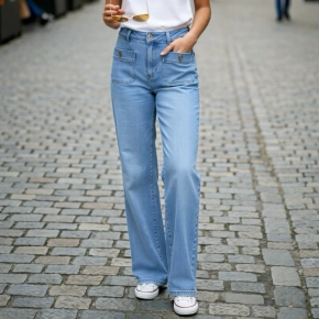 Norfy straight jeans met opgestikte zakken blauw 9468