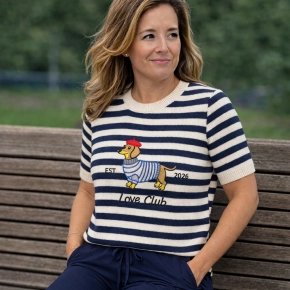 Gemma Ricceri fijn gebreid strepen shirt teckel navy wit