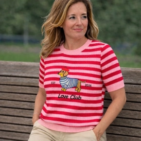 Gemma Ricceri fijn gebreid strepen shirt teckel rood roze SALE