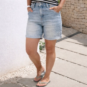 Norfy jeans short power stretch blauw-beige 9327