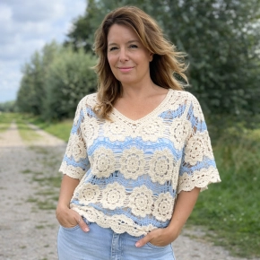 Gehaakte top bloemenprint crème LICHTBLAUW Fleur