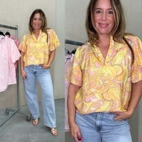 Vera Jo print top pofmouwen Lola geel