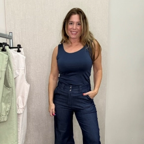 Navy viscose hemd dubbel gevoerd