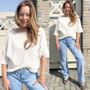 Ivoor opengewerkte trui ronde hals Claudia