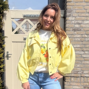 Lichtgeel suedine jasje knopen Liana