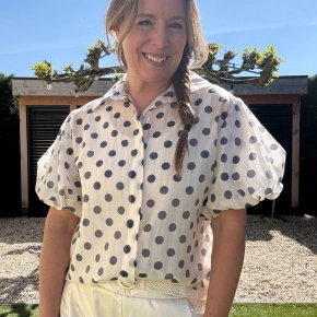 Vera Jo stippen blouse ivoor navy