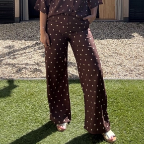 Azzurro wide leg broek Zoë bruin ivoor stippenprint