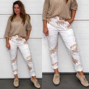 Gemma Ricceri sweatpants met riem forestprint ivoor-beige