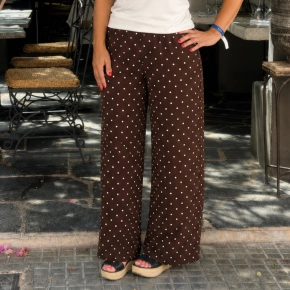 Azzurro wide leg broek Zoë bruin ivoor stippenprint