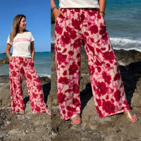 Azzurro wide leg broek Zoë rood-roze print