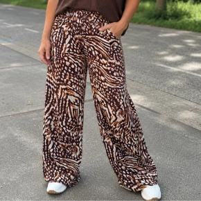 Azzurro wide leg broek Zoë beige-bruin print