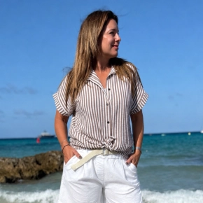 Gestreepte blouse viscose wit taupe