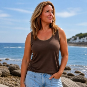 Gemma Ricceri bruine mouwloze top met goud detail