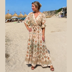 Gemma Ricceri maxi print jurk Liza beige groen