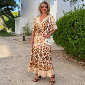 Gemma Ricceri maxi print jurk Liza beige bruin