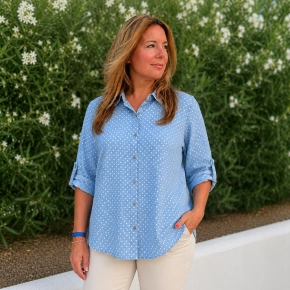 Tesoro stipjes jeans blouse blauw Mires SALE