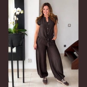 Matching set ballonbroek + blouse bruin