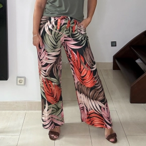 Tropical print broek zwart roze groen