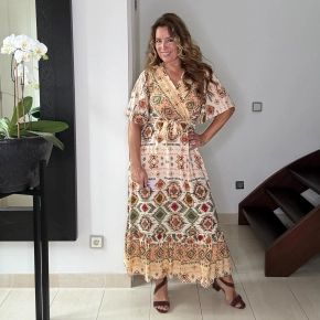 Gemma Ricceri maxi print jurk Liza beige groen