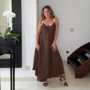 Vera Jo maxi jurkjes bruin met schelpjes aan de bandjes