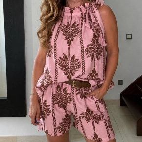 Palm print korte broek roze bruin